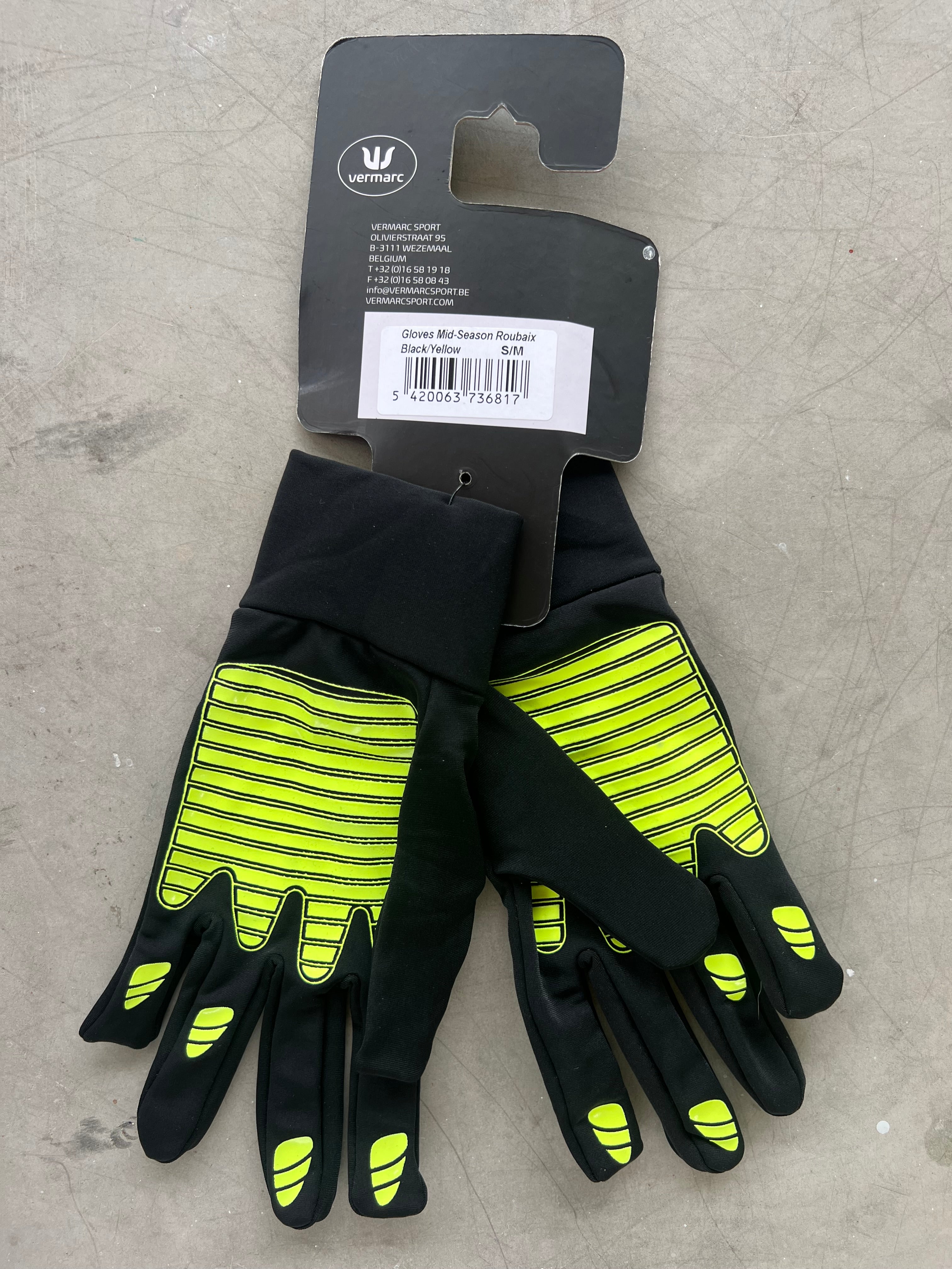 Bingoal | Vermarc Long Finger Gloves | Black & Yellow | S/M | Rider-Issued Pro Team Kit
