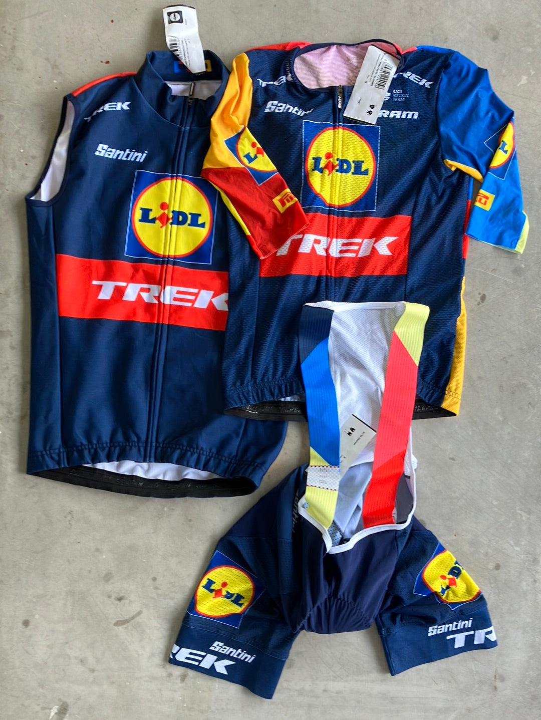 Lidl Trek | Santini Bundle - Aero Jersey, Bibs & Thermal Gilet | S | Pro-Issued Team Kit