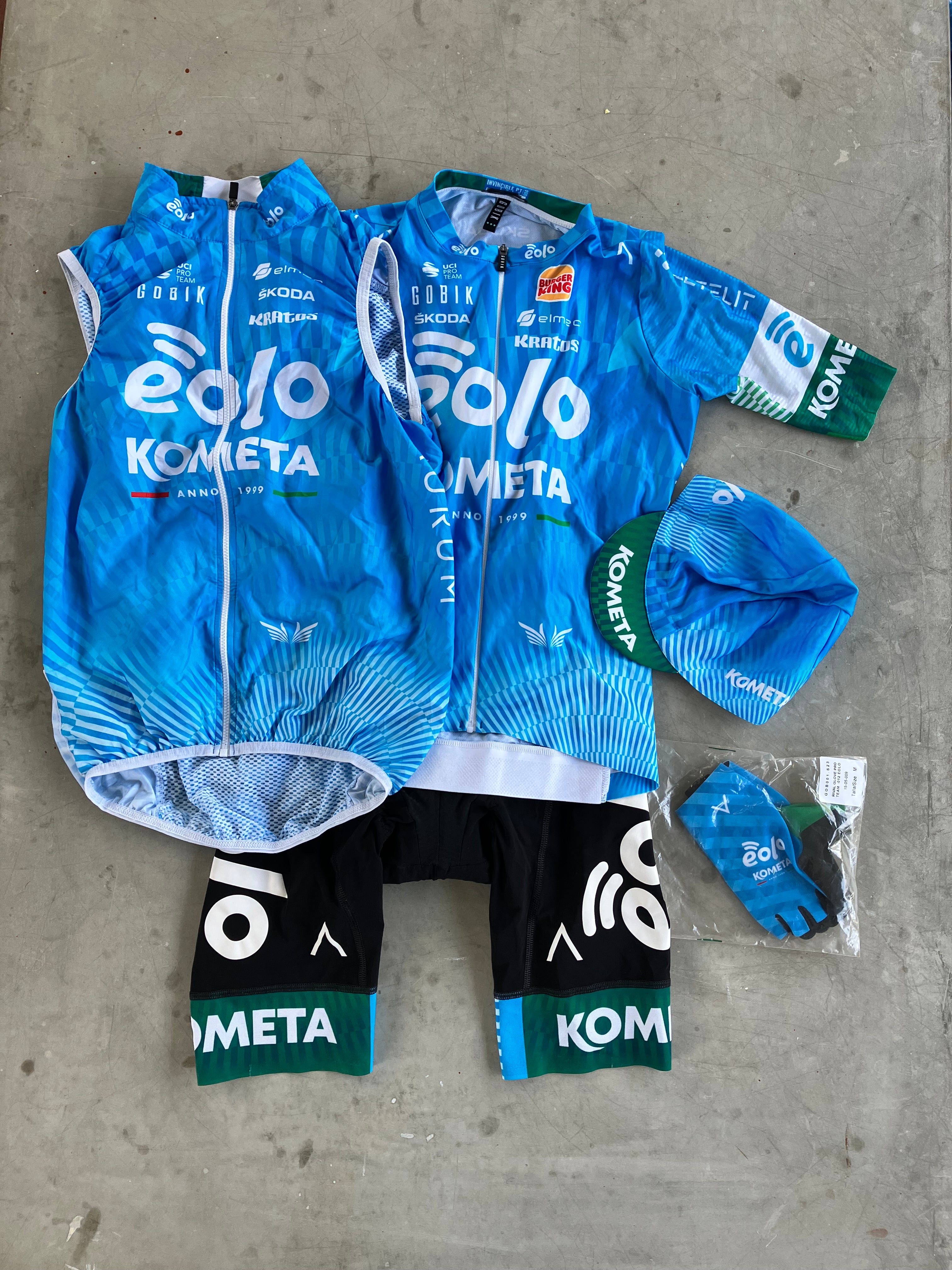 Eolo | Gobik Bundle - Jersey, Bibs, Gilet, Cap & Gloves | Blue, with BK buns | S | Rider-Issued Pro Team Kit