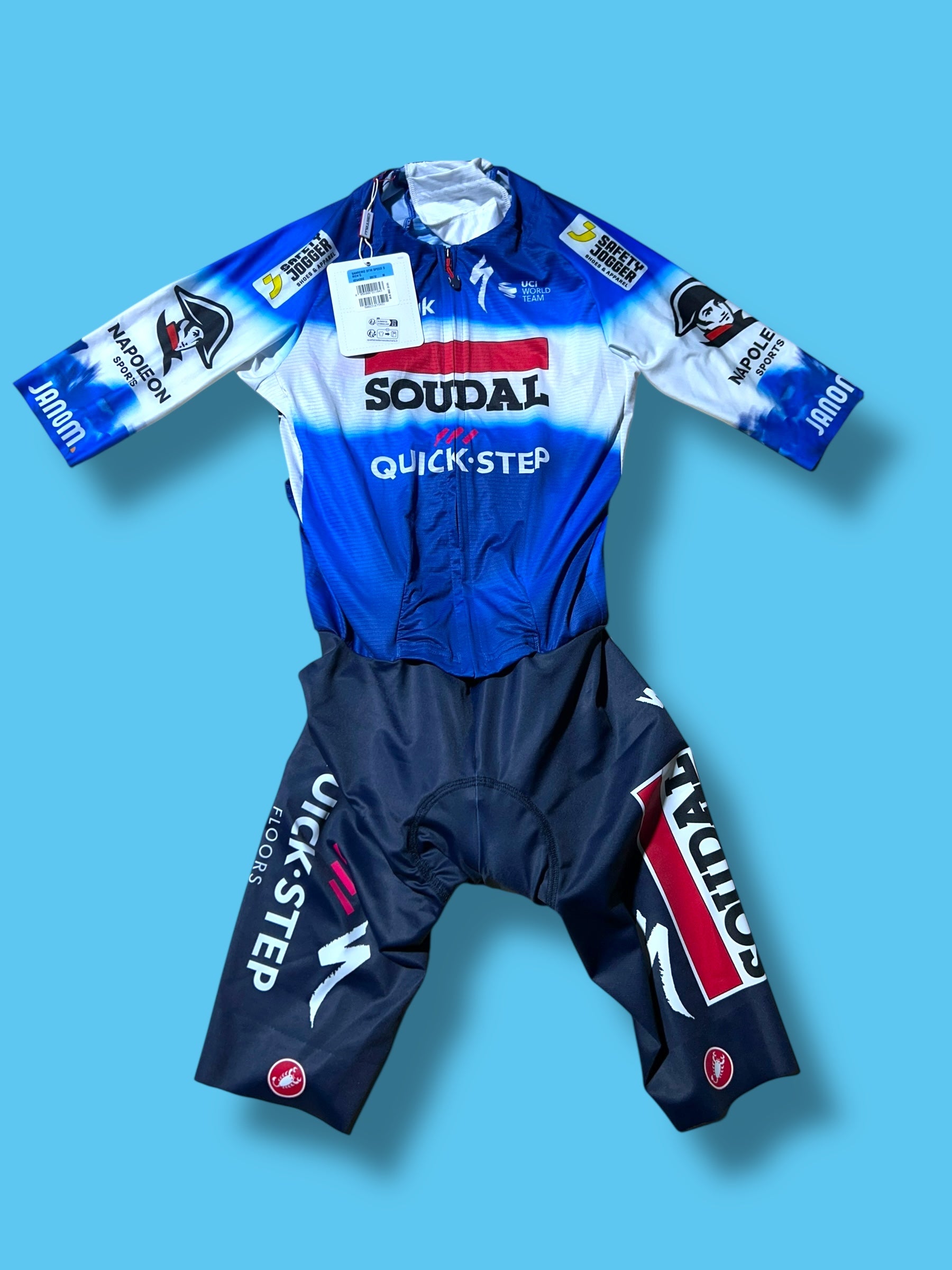 San Remo BTW Speed Suit Aerosuit Road Racing  Pro Rider Issued | Castelli |  Soudal Quick-Step Cycling Kit