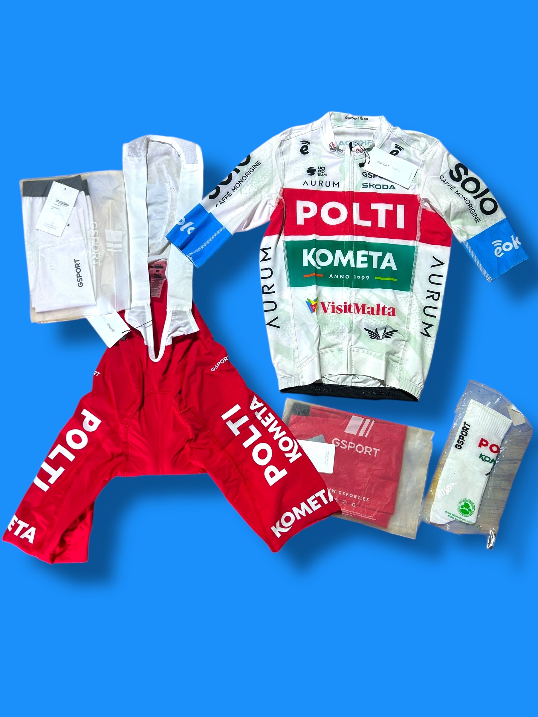 Aero Jersey, Bib Shorts, Arm Warmers, Leg warners, Socks Bundle|Polti Kometa G-Sport| Pro Cycling Kit