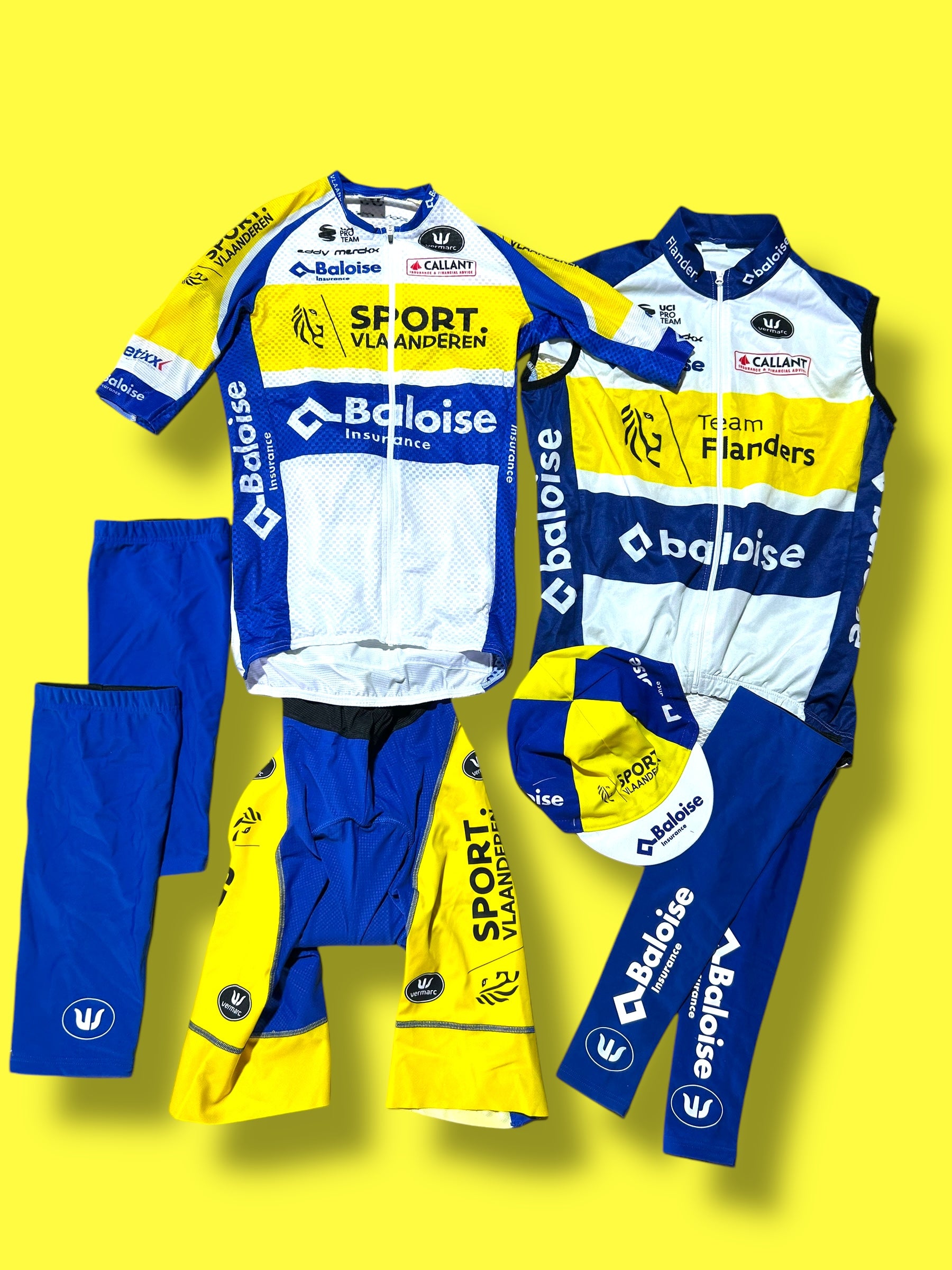 Summer Jersey, Bib shorts, Vest, Cap, Mitts Arm, Leg Warmers Bundle | Vermarc |  Flanders Baloise| Pro Cycling Kit