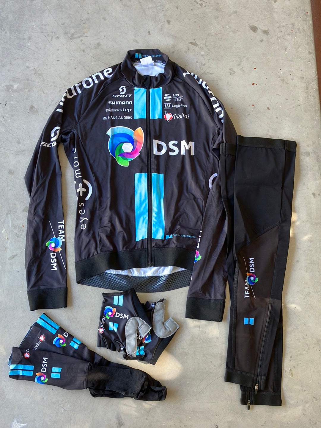 DSM | Nalini Bundle - Long Sleeve Jersey, Socks, Gloves, Leg Warmers | S/M | Rider-Issued Pro Team Kit